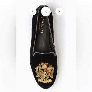 Jon Josef Gatsby Emblem black velvet shoes size 6.